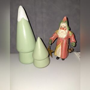 Festive Vintage Santa and Tree Set in Red and Green